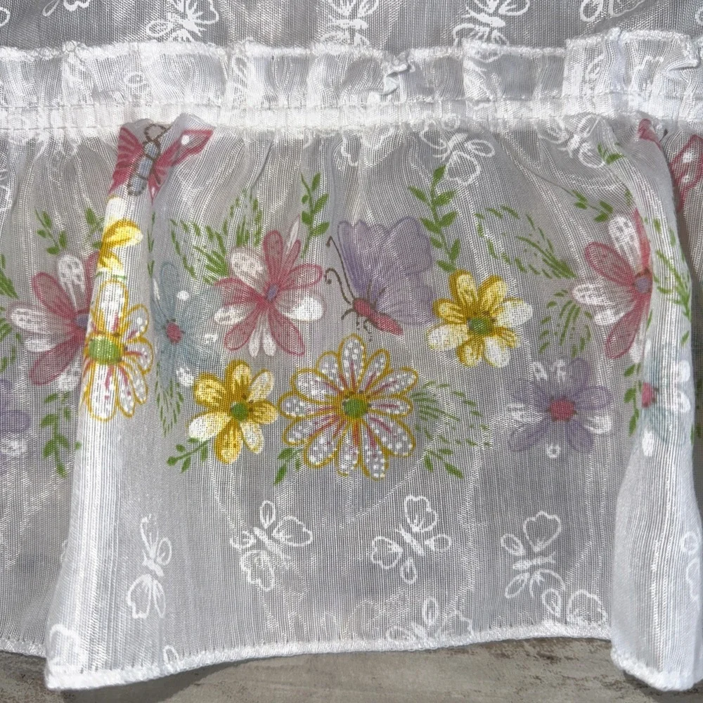 VTG KK Home Innovations Pair White Window Curtain Panels Floral Butterfly 48X11